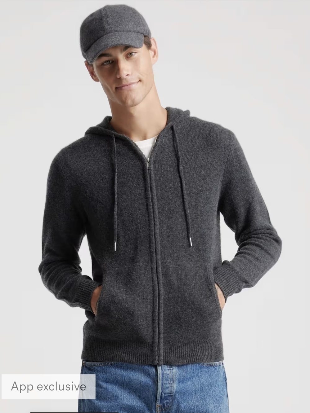 Quince Men 100% Mongolian Cashmere Full-Zip Hoodie Charcoal Gray